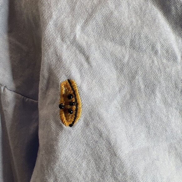 Light Blue Long Sleeve Crop Top Banana/Avocado Embroidery  Open Back  Womens S - Picture 7 of 14